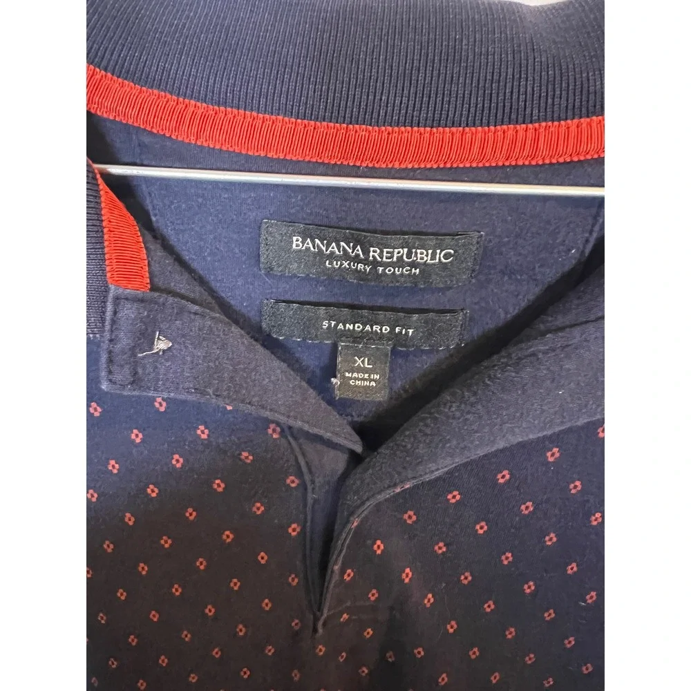 Banana Republic Mens Polo Luxury Touch Geometric‎ Print Navy Blue XL
